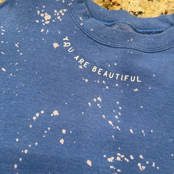 You are Loved crewneck Blue Splatter Sweatshirt L - Picture 4 of 5